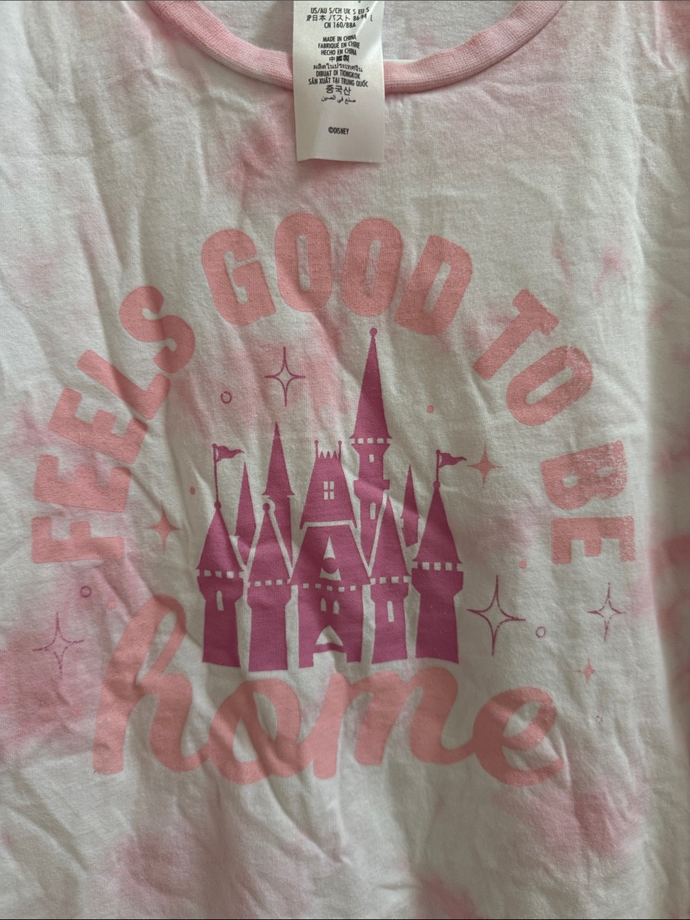 Disney Parks Feels Good to Be Home Castle Pink Tie Dye Graphic Tee Women’s Large - Picture 2 of 4